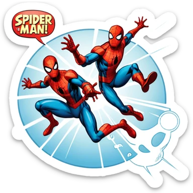 Icon for Vintage Comics and Manga: an open comic book with retro Marvel-style artwork, featuring iconic superheroes like Spider-Man and Iron Man, with speech bubbles and action lines. The icon should capture the dynamic and colorful nature of classic comics and manga. Transparent background. sticker
