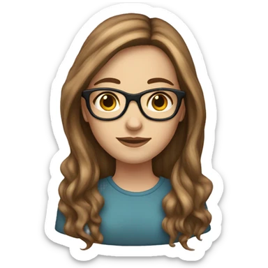 white girl with long brown hair with highlights and wearing eyeglasses sticker