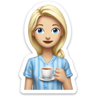 Blonde woman with blue eyes in pyjamas drinking tea  sticker