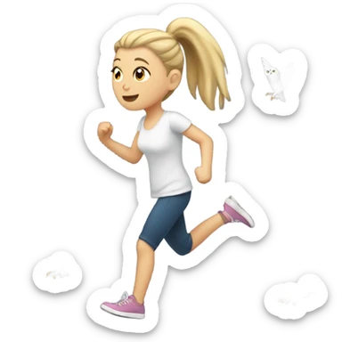 White Girl with ponytail running away from owl sticker