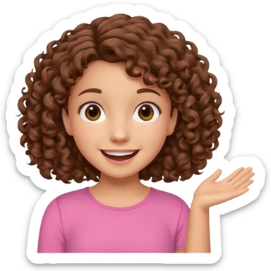 fun cute loud popular pretty girl modest curly brown hair pink top excited sticker