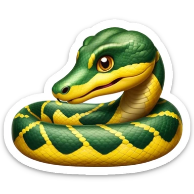 Cinematic Comical Anaconda Portrait Emoji, Head tilted dramatically with an exaggeratedly shocked expression, featuring a robust, patterned body with wide, comically expressive eyes full of humorous disbelief, Simplified yet hilariously expressive features, highly detailed, glowing with a slightly sassy jungle glow, high shine, dramatic yet playful, stylized with an air of quirky reptilian attitude, soft glowing outline, capturing the essence of a meme-worthy anaconda that looks ready to side-eye its way into viral fame! sticker