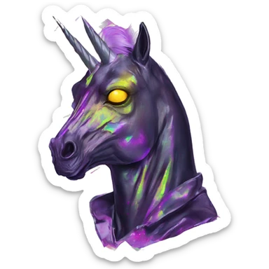 .Zombie_ Vaporwave black holographic oilslick zombie unicorn smoking yellow caution tape  sticker
