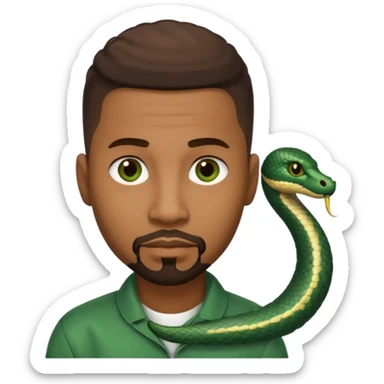 Homme couleur de peau noir, yeux marron avec un bouc que le menton, cheveux court avec dégradé sur le côté, avec un cobra à côté sticker