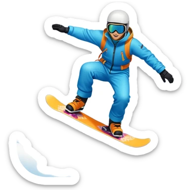 An icon showing a snowboarder performing an exciting jump on a snow-covered slope. The background features towering mountains, snow-covered trees, and a bright, clear sky. Transparent background highlights the speed, agility, and thrill of snowboarding. sticker