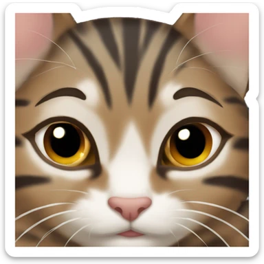 a tabby cat with a spot near its nose in the arms of a brunette with long hair and brown eyes sticker