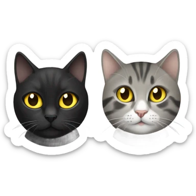 black female cat with yellow eyes and grey tabby cat with yellow eyes playing with each other sticker