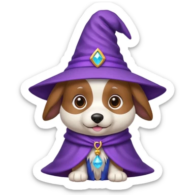 adorable wizard dog with a purple wizard hat sticker