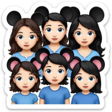 Algo de Disney y por detrás o delante pon a quatro chicas: una con el pelo largo rizado marrón , otra con el pelo muy corto negro, como un chico, otra con el pelo mediano liso marrón con ojos azulesy otra con el pelo negro largo liso . Todos son color carne. Es para el viaje sticker