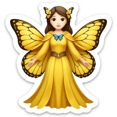 nature spirit woman dressed as butterfly herald yellow, wing sleeves spread  sticker