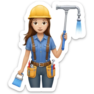 beautiful girl with long brown hair constructing new shower sticker