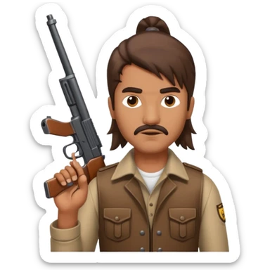 An indian dude with a mullet holding a gun  sticker