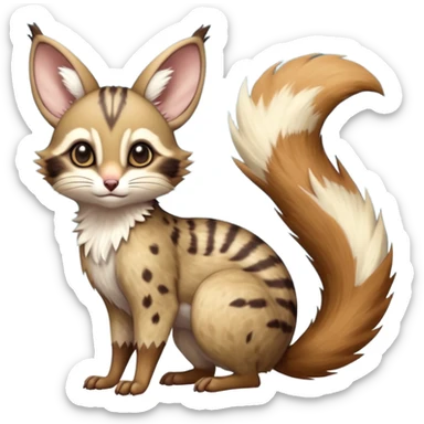 Brown-pointed, soft natural realistic romantic vintage antique divine beautiful elegant pretty precious cute young youthful  Fakémon-Pokémon-alien-opossum-squirrel-feline-serval-caracal-chinchilla-Minccino-Cinccino-Meowstic-rodent-hybrid-creature with a big fluffy bushy tail (full body) sticker