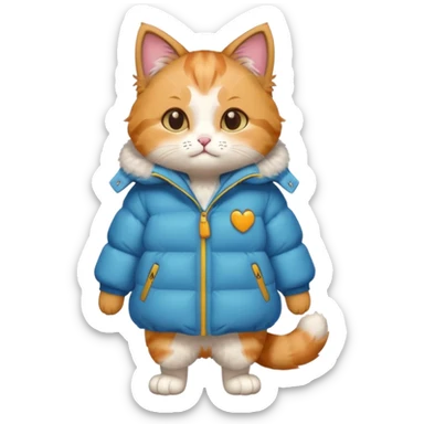 a full body of cute cat with puffer clothes sticker