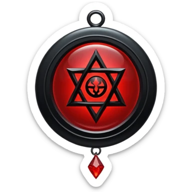 iOS sticker, dark fantasy amulet, black base, red symbol, minimal sticker