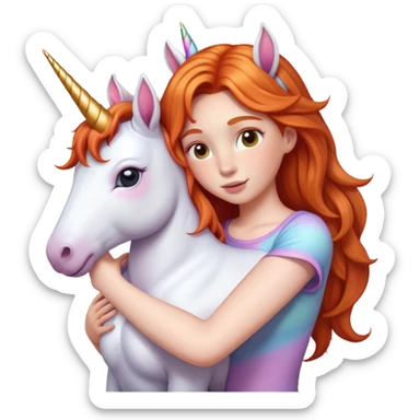 Ginger girl hugging a unicorn  sticker