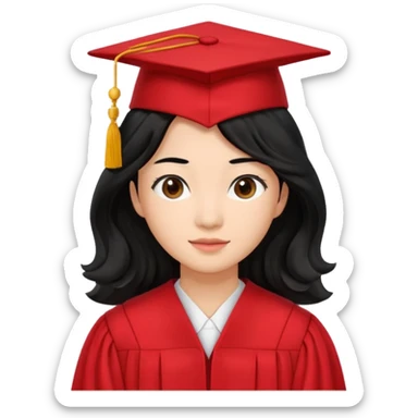 Graduate red asian black hair with wavy hair long  sticker