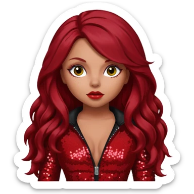 Jesy Nelson from Little Mix with long dark red hair, red sequin outfit sticker