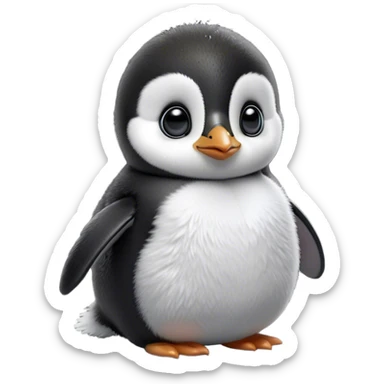 Cinematic Noble Baby Penguin Portrait Emoji, Poised with an air of innocent regality, featuring soft, downy feathers in crisp black and white and wide, soulful eyes, Simplified yet sharp and sophisticated features, highly detailed, glowing with a gentle, dignified polar glow, high shine, intelligent and charming, stylized with an air of cherubic majesty, focused and attentive, soft glowing outline, capturing the essence of a tiny arctic noble that feels as though it could waddle out of the screen with effortless authority! sticker