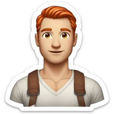 a tall, athletic, attractive young man with fair skin, long red hair tied in a ponytail and scarlet eyes. sticker