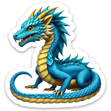 Mušḫuššu, mythic hybrid: blue or turquoise dragon-snake body, lion mane, lion forelegs, eagle talons, horned dragon head, lizard tail, ancient and regal sticker