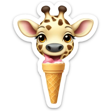 A baby giraffe eating an ice cream  sticker