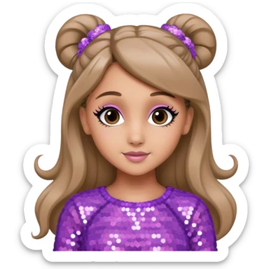 Ariana Grande with dark blonde hair, lavender pink sequin outfit sticker