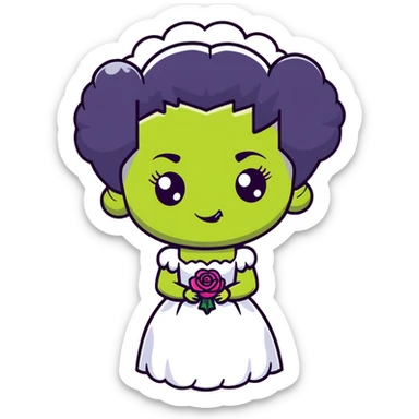 kawaii Bride of Frankenstein with rosy cheeks and adorable stitches sticker