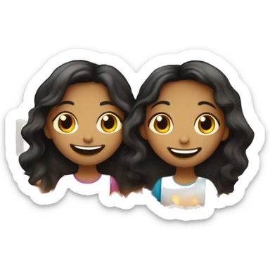 two girls (one with dark straight hair and one with dark wavy hair) laughing with many shabbat shalom candles sticker
