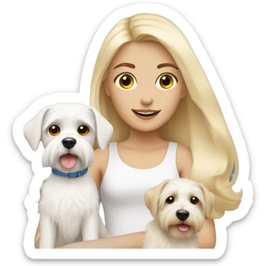 Blonde girl with two Maltese dogs  sticker