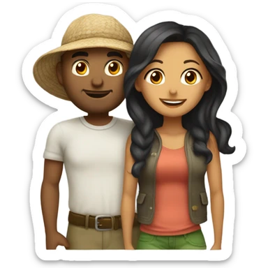Latina island girl with Caucasian fisherman no beard husband in love on an island  sticker