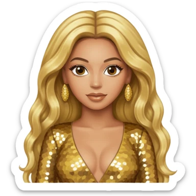 Beyonce from Destiny's Child with long blonde hair, gold outfit sticker