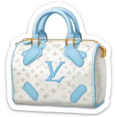 White Designer Louis Vuitton bag with baby blue monogram and baby blue trim sticker