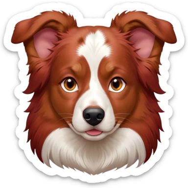 Cinematic Noble Red Merle Australian Shepherd Portrait Emoji, Poised and regal, with a strong, agile build and a stunning red merle coat accented by subtle splashes of darker red and white, piercing amber eyes, Simplified yet sharp and sophisticated features, highly detailed, glowing with a soft, dignified glow, high shine, intelligent and loyal, stylized with an air of strength, focused and attentive, soft glowing outline, capturing the essence of a watchful and confident herder, so majestic it feels as though it could step out of the screen with effortless authority! sticker