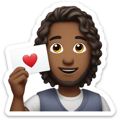 My boyfriend holding an I love you card, he's brunette with swooped hir sticker