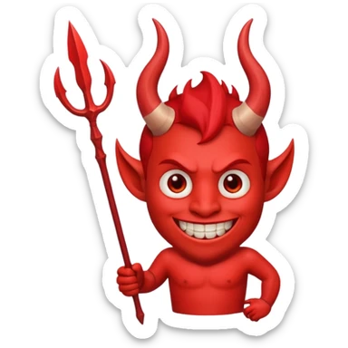 Red devil with horns and trident, grinning mischievously sticker