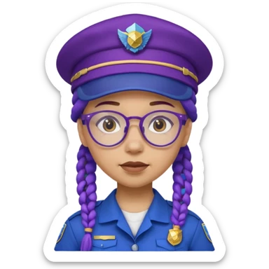 blue uniform wearing scout kid with purple braids and glassess with blue scout hat sticker