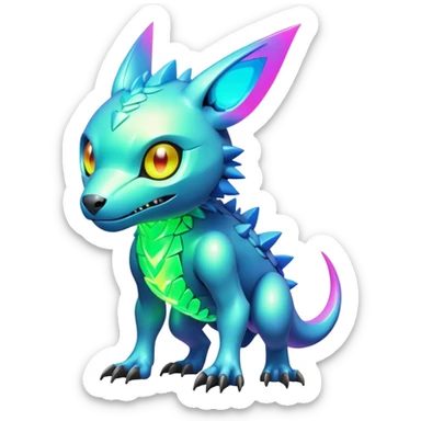  Bright lush warm-colored colorful neon-colored cyber-Fakémon-Digimon-Trico-creature sticker