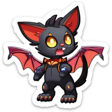 Black Cool Edgy Punk-Gothic Bat-winged Litten-Bat-cat-Fakemon full body sticker