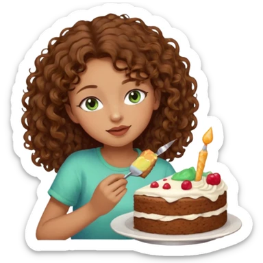 Brown curly hair girl blue green eyes painting sleeping eating dancing listening to misic sticker