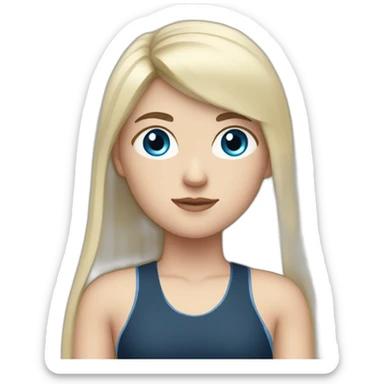 white girl blue eyes with long hair black hair and a fringe in a sport outfit sticker