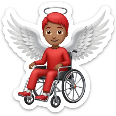 "Emoji representing mobility, speed, and overcoming obstacles, featuring a person in a red wheelchair with wings" sticker