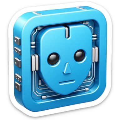 3D blue style icon representing artificial intelligence, stylized digital circuit patterns, futuristic and clean, no text/letters/acronyms. No background. sticker