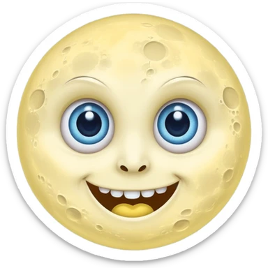 Full moon with big blue glaring eyes and a creepy smile sticker