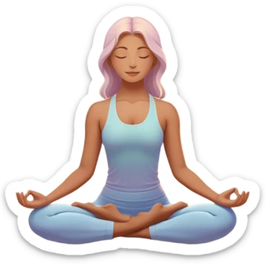 A peaceful person practicing yoga on a calm beach at sunrise, in a serene meditative pose. Soft pastel colors surround the scene, with gentle waves in the background and smooth, flowing lines representing balance and tranquility. The atmosphere feels centered and mindful. sticker