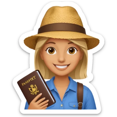 Traveler character with passport sticker