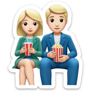 A couple sitting on a sofa inside a movie theater enjoying a film. sticker