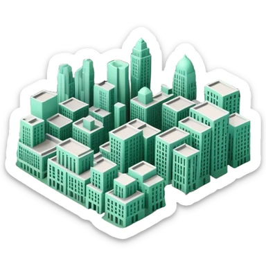 Urbanisme & Aménagement (Urban Planning), 3D technical icon with black and mint green (#B5F4D3), detailed zoning plan with cross-sections and regulatory boundaries sticker
