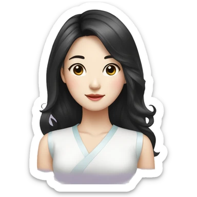 beautician, pretty korean girl with black long hair sticker