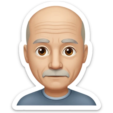 60 year old bald man with stubble and grey sticker